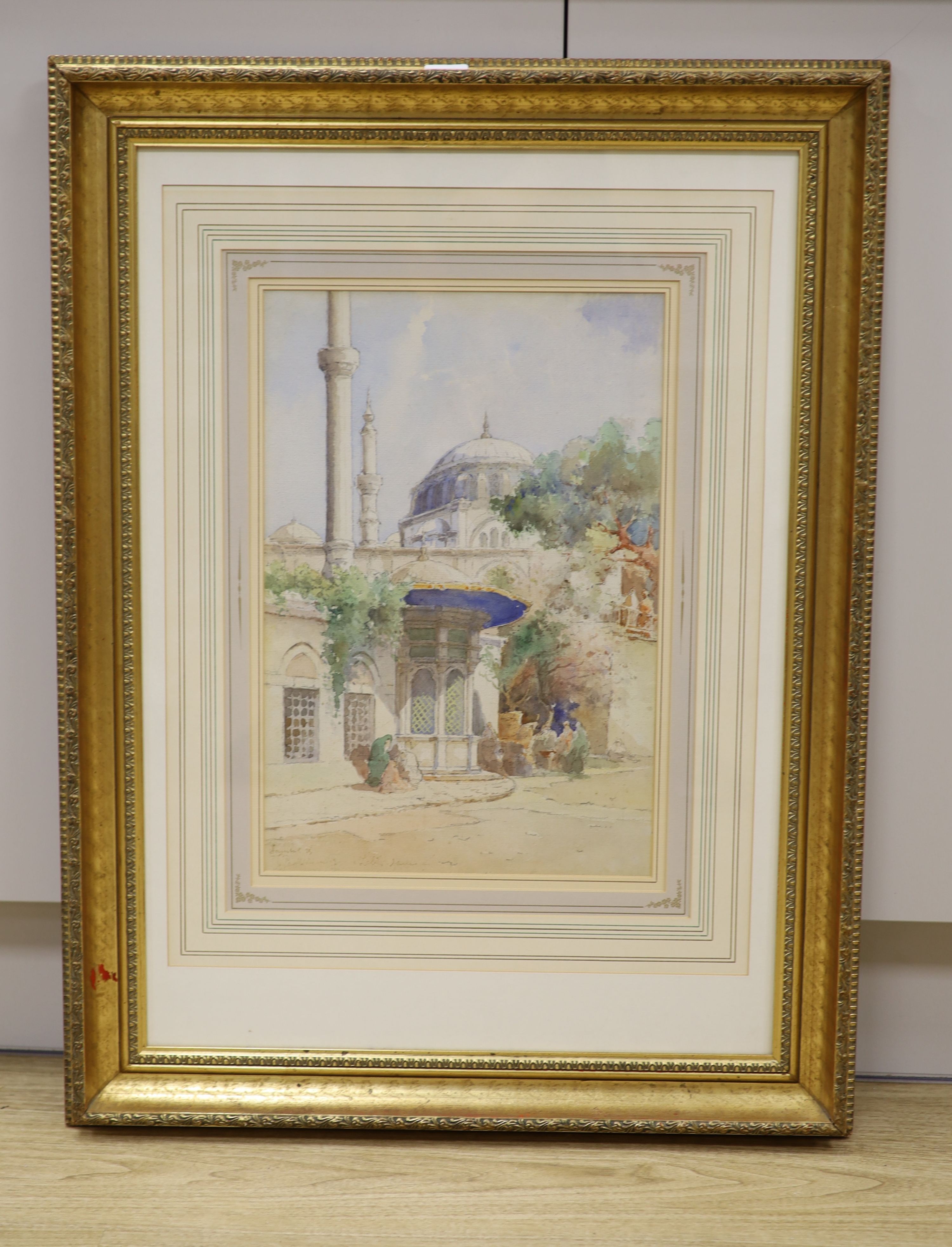 Josef Paulikevitch, watercolour, View of a mosque, signed and inscribed, 44 x 29cm